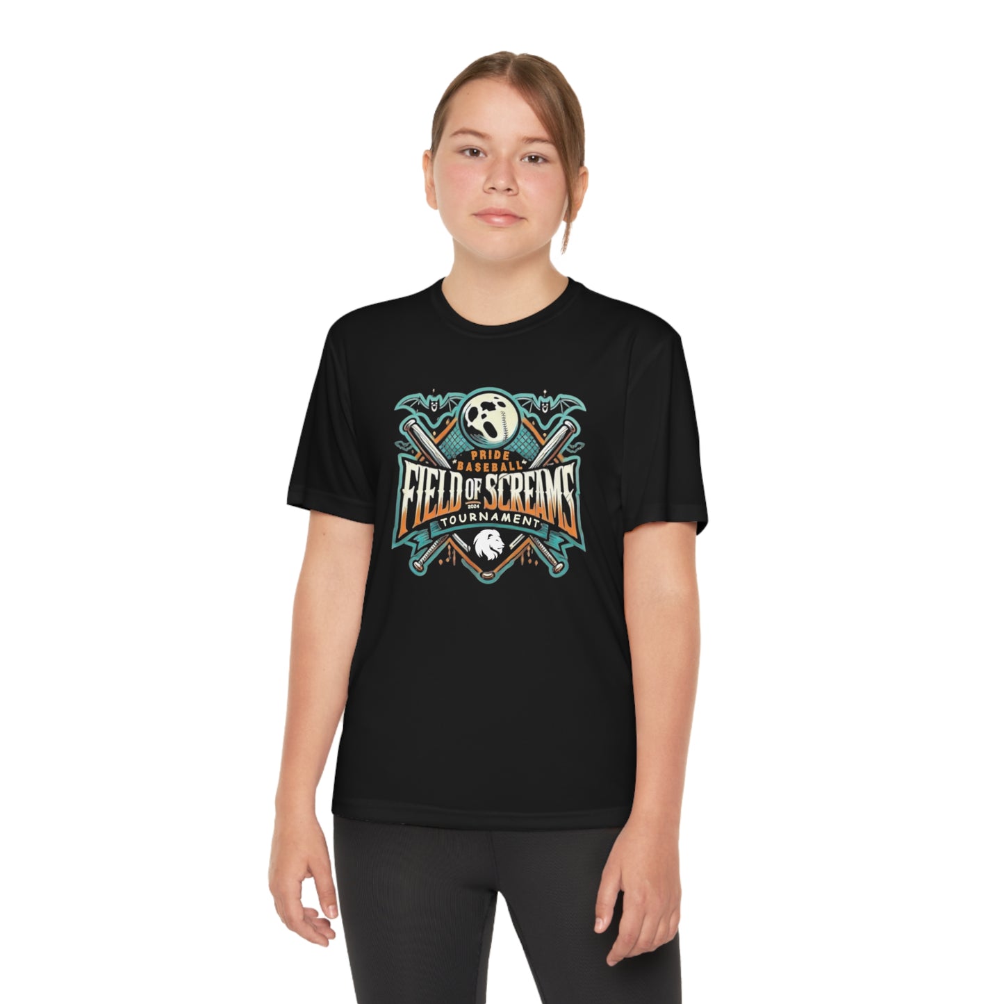 Youth "2024 Field of Screams Baseball Tournament" Athletic Tee