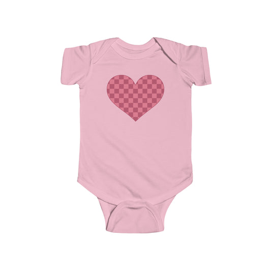 Checkered Heart - Infant Jersey Bodysuit - Multiple Colors & Sizing from 0-24 Months - FREE SHIPPING